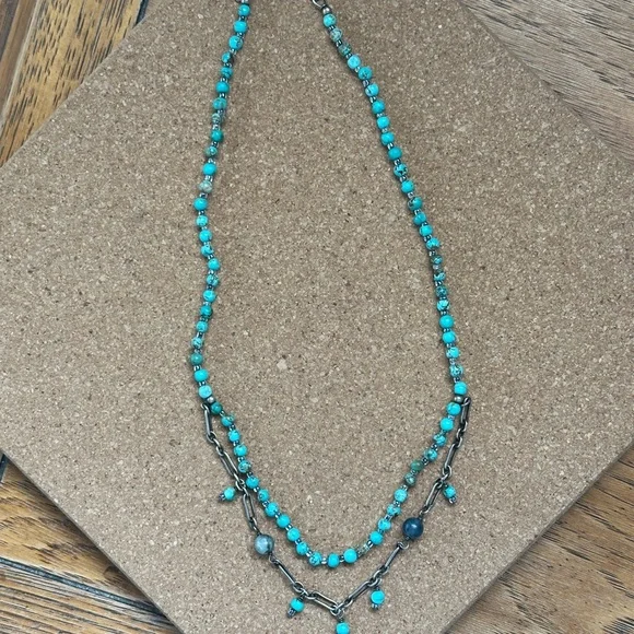 Silpada Sterling 925 Silver Turquoise Howlite & Kyanite 2-Strand Necklace - Picture 2 of 3